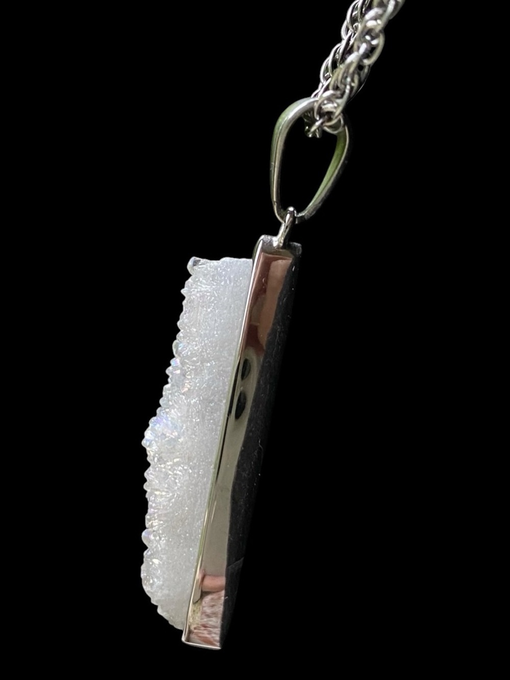 KINSLEY ARMELLE Druzy Gemstone Pendant with Long Necklace Silver Chain 26” L - Picture 5 of 7